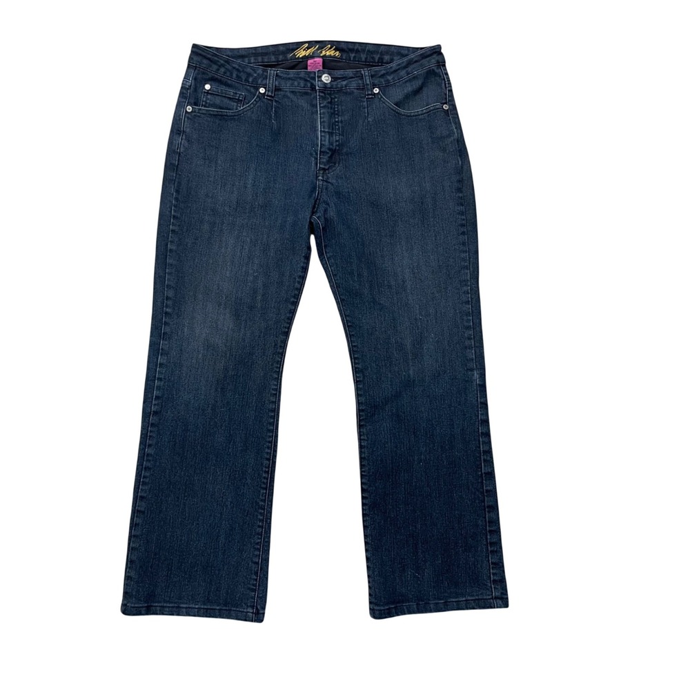 Bill Blass Jeans Womens 14P Dark Wash Stretch Bootcut Circular Fit Indigo Denim